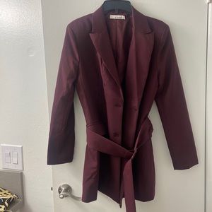 Burgundy blazer with belt
